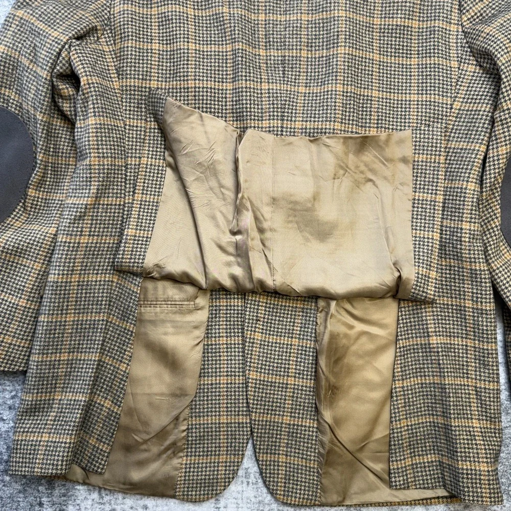 Brooks Brothers Camel Hair Blazer Jacket Mens 44L Houndstooth Elbow Patch Ivy